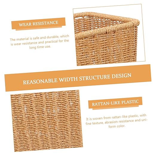PRETYZOOM Nordic Style Woven Trash Can Space-Saving Bathroom Wastebasket No Lid Retro Design for Home Kitchen Paper Bin 100% Handwoven Suitable for Small Spaces