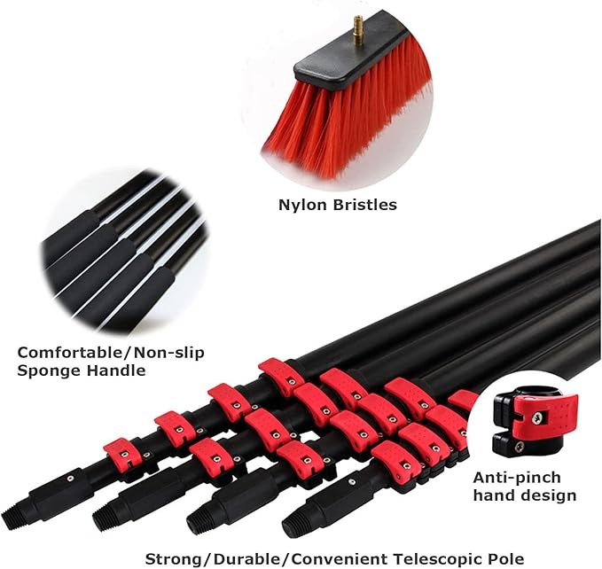 Solar Panel Cleaning Water Fed Pole Aluminum Telescopic Pole/32 Cm Brush Head for Window Cleaning Solar Panel Cleaner3.6M/11.8Ft