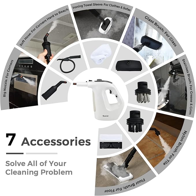 S AFSTAR Handheld Steam Cleaner 1400W Pressurized Steamer with 14-Piece Accessories &amp Child Lock Multipurpose Portable Steamshot Steam Mop for Cleaning Kitchen Floor Sofas Car Windows (Grey &amp