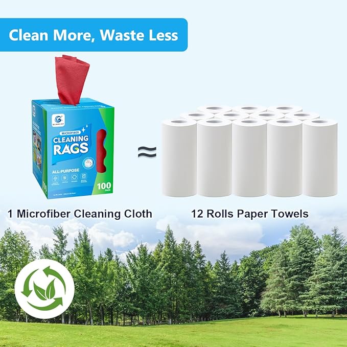 GLIMGLINT Red Microfiber Cleaning Cloth 100 Pack Cleaning Rags Lint-Free Ultra Absorbent Reusable Paper Towels for Home Kitchen Car Garage or Shop Dish Rags 11 x 9