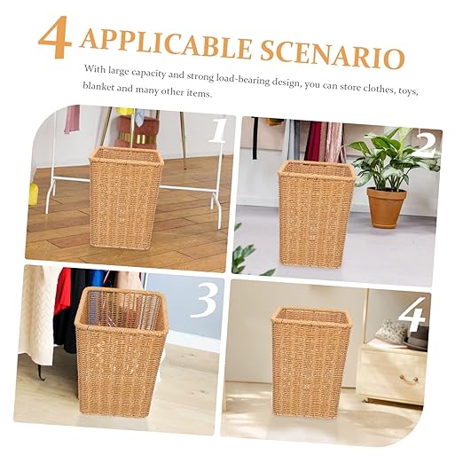 PRETYZOOM Nordic Style Woven Trash Can Space-Saving Bathroom Wastebasket No Lid Retro Design for Home Kitchen Paper Bin 100% Handwoven Suitable for Small Spaces