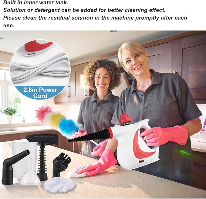 Handheld Steam Cleaner High Pressure Steam Cleaner with Temperature Control Multipurpose Power Steamer for Home Car Kitchen Bathroom Cleaning Includes 10 Accessories (US Plug 110‑120V)