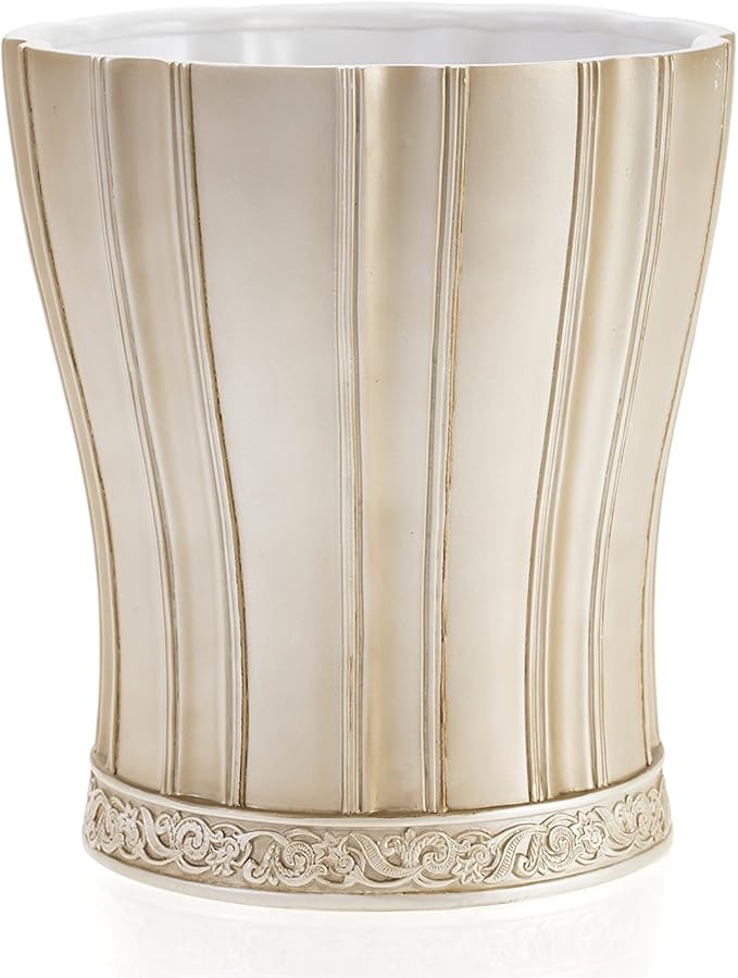 Creative Scents Victoria Bathroom Trash Can 1.32 Gal / 5L - Decorative Bathroom Wastebasket - Durable Beige Waste Bin - Waste Basket for Bathroom Bedroom Powder Room or Living Room Decor