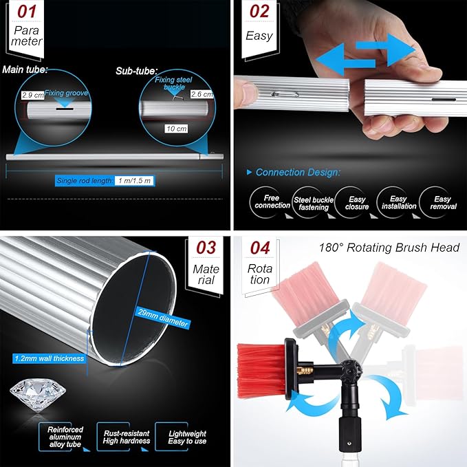 Solar Panel Window Cleaning Kit Outdoor Window Glass Cleaner Photovoltaic Panel Cleaning System Brush Head 35/55cm Window Washing Equipment for Door Sign/Exterior Wall 7.2M-35CM