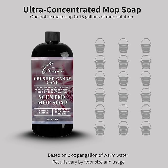 Lapew Crushed Candy Cane Scented Mop Soap - Luxury Floor Cleaner Concentrate for Mopping Tile Laminate Vinyl &amp Hardwood | Streak-Free Low-Foam | 36 oz