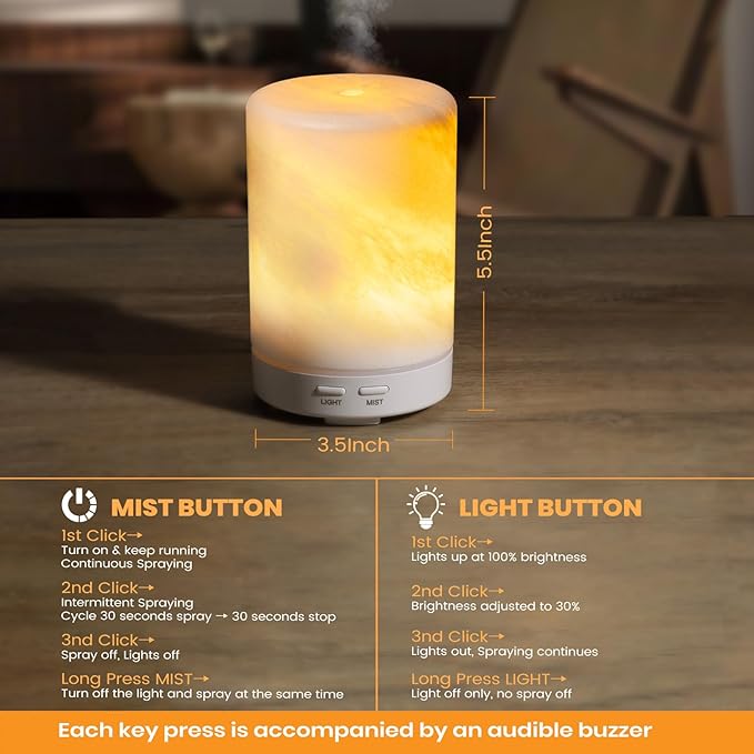 Koville White Marble Essential Oil Diffuser - Ultrasonic Aromatherapy &amp Humidifier with 2-Color LED Lights 110ML Decorative Marble Aromatherapy Diffuser Auto Shut-Off Scent for Home Office Yo
