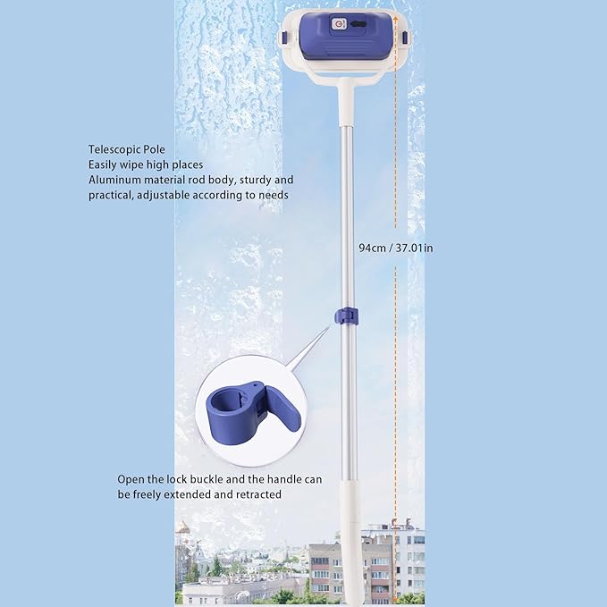 Hilitand Electric Window Cleaner Cordless Rechargeable with 11500 RPM Motor Telescopic Pole Removable Head Wiper for Glass Tile Marble Car