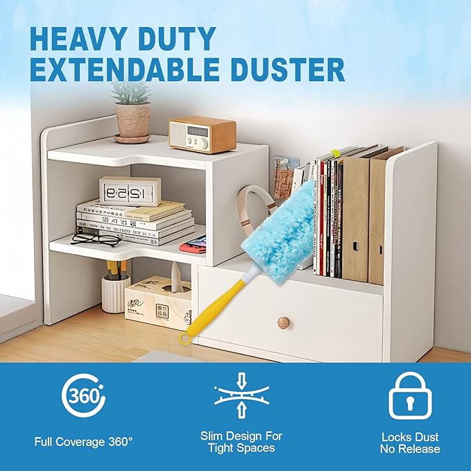 100Pcs Duster Refill Compatible with Swiffer Hand Duster +4FT Extended Handle +1 Handle 360° Heavy Duty Duster Refills Kit for Cleaning Office Ceiling Fan Baseboard &amp Blind