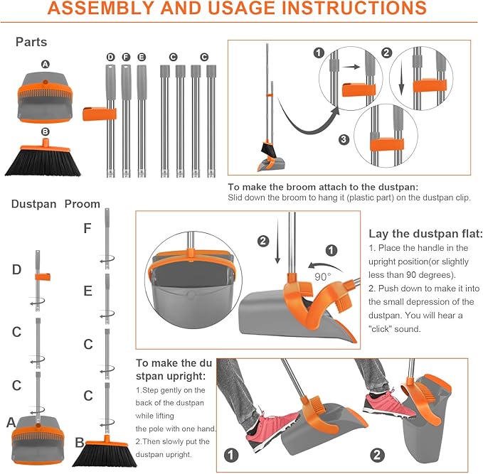 Broom and Dustpan Set Large Broom with Dustpan Combo Set 55 Long Handle Heavy Duty Industrial Dust pan Set for Classroom Lobby Home