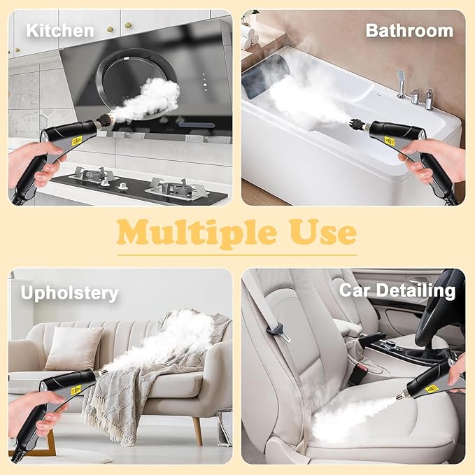 15s Fast Heating Steam Cleaner 6 Adjustable Levels1.2L Large Capacity2500W High Pressure Steam Cleaner with 5 Brush HeadsGlovesHandheld Steamer for Home Tile Floor Couch Cleaning