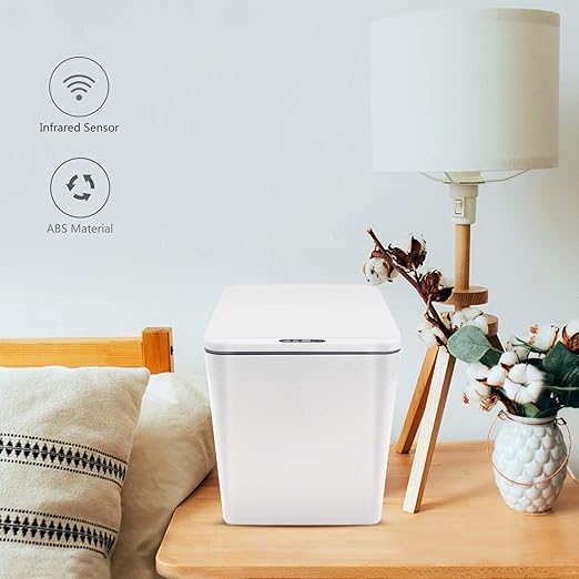 Automatic Small Countertop Trash Can with Lid 1.5 Gal/6L Toucheless Mini Waste Bin for Office Desk/Bedside Table/Coffee Bar -Batteries White