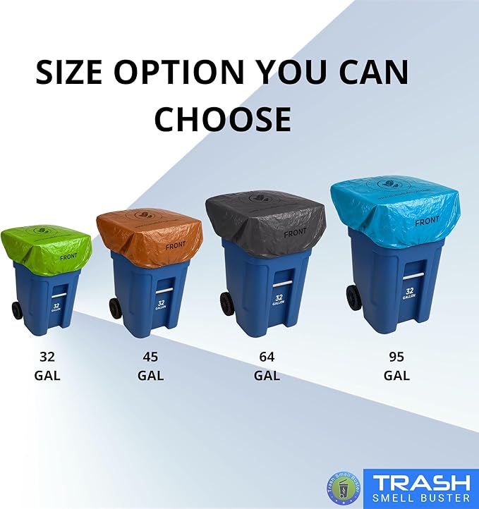 Trash Can Smell Eliminator Cover Odor Eliminating Bag with Optional Straps Lemon Scented Durable Chemical Free 64 Gallon 2 Pack