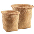 ARTIBETTER 2pcs Seagrass Waste Basket Woven Trash Can Garbage Container Bin Wicker Rattan Laundry Hamper Plant Pot Holder Sundries Storage Basket for Kitchen Bathroom Home Office