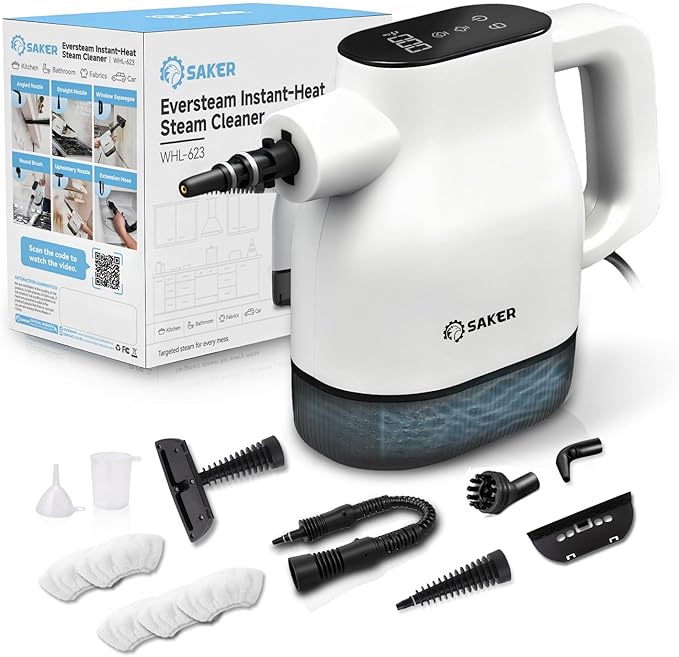 Saker EverSteam Instant-Heat Steam Cleaner + Saker Handheld Steam Cleaner Upgraded with 5 Fiber Cloths