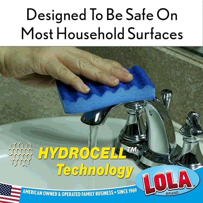 LOLA All Purpose Scrub Sponge 12 Pack Made in USA Scrub Sponge- Superior Technology Non-Scratch Long Lasting - Dishes Mugs Non-Stick Cookware