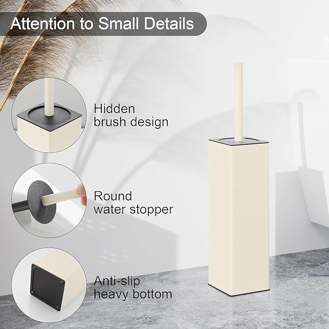 BGL Standing Toilet Brush and Holder Matte White Aluminium Toilet Bowl Cleaner Brush and Holder for Bathroom Storage and Organization Square Design Sturdy and Space Saving