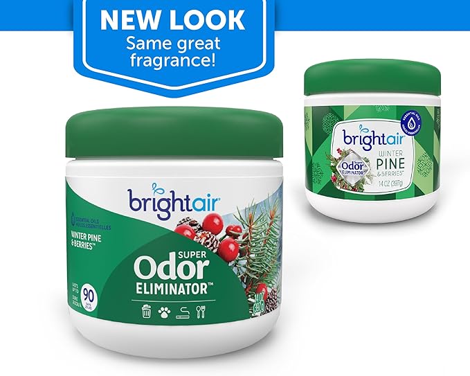 Bright Air 14 oz. Super Odor Eliminator For Medium-Size Spaces Winter Pine &amp Berries Scent Case of 6 Odor Eliminator &amp Air Freshener Natural Essential Oils Lasts Up to 90 Days Each