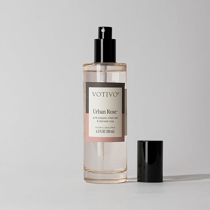 Votivo Urban Rose 4.3 oz Room &amp Linen Spray | Floral Scented Air Freshener for Linens &amp Living Areas | Premium Long Lasting Fragrance