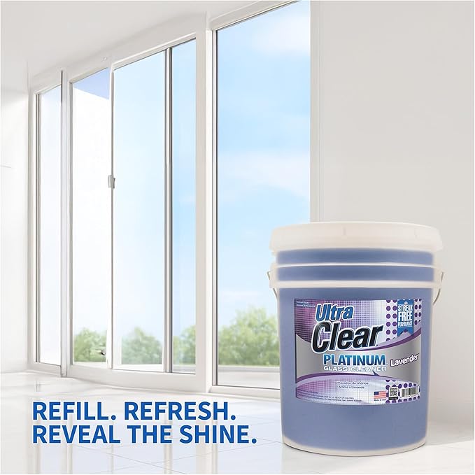Ultra Clear Platinum Glass Cleaner Crystal Clear Streak-Free Shine Polished Finish for Commercial and Residential Use Lavender Fresh 5 Gallons