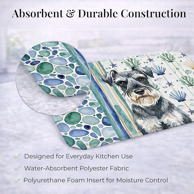 Caroline's Treasures Schnauzer Coastal Sea Glass Dish Drying Mat Absorbent Dish Drying Mat Pad for Kitchen Counter Dish Drainer Mat for Countertop 14 x 21 Multicolor