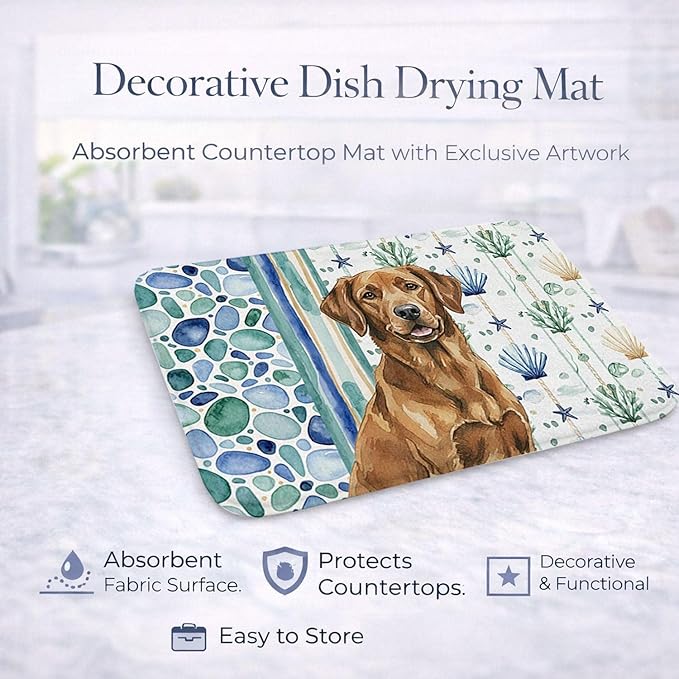 Caroline's Treasures Chesapeake Bay Retriever Coastal Sea Glass Dish Drying Mat Absorbent Dish Drying Mat Pad for Kitchen Counter Dish Drainer Mat for Countertop 14 x 21 Multicolor