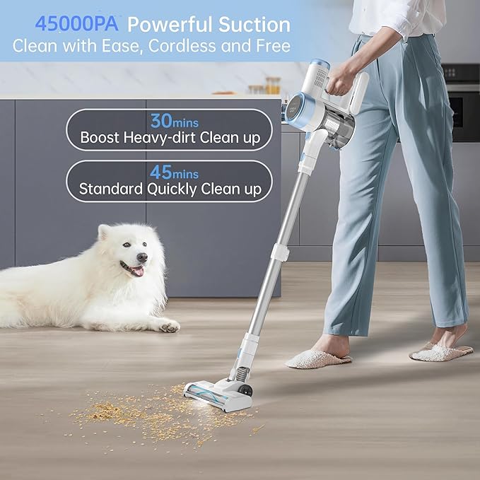 Cordless Stick Vacuum Cleaner 45KPA Powerful Suction 50Mins Runtime Lightweight 6-in-1 Vacuum with LED Touch Screen Anti-Tangle for Pet Hair Hard Floor Carpet Home Car
