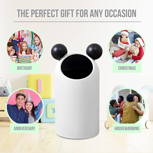 Cute Animal Ears Boys Girls Children Bedroom 3.7 Gallon Garbage Can I Kids Waste Basket Nursery Study Living Room Bathroom Designer Trash Bin for Home with Mouse Ears - 14L