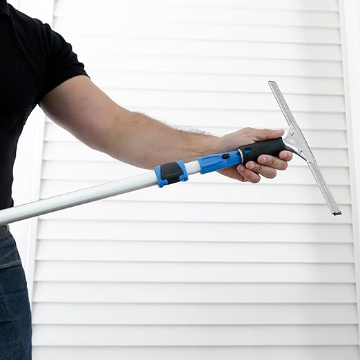 Unger Professional Connect and Clean Total Pro Cleaning Kit All-in-One Household Window Washing with Streak-Free Results Includes 12” Squeegee 14” Scrubber Washer Telescopic Pole Extends Up to 6’