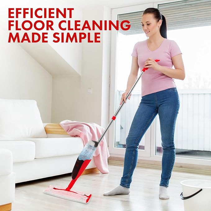 Premium Spray Mop for Floor Cleaning - 10 Disposable Sheets Hard Wood Floor Cleaner for Mess Free Mopping and Shining