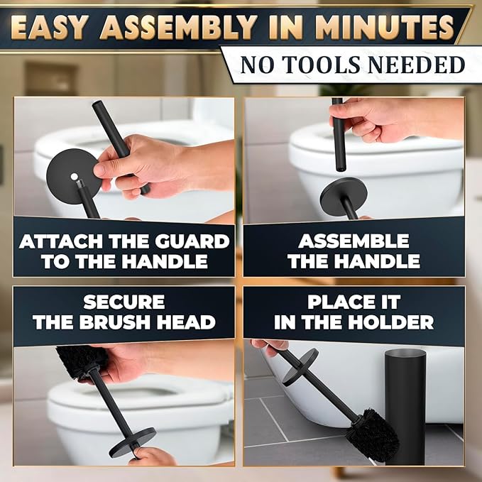 2 PCS Black Toilet Brush and Holder Set - Scratch Resistant Black Toilet Bowl Brush and Holder with Soft Bristles Replaceable Head Protection from Splashes and Compact Design - for Cleaning