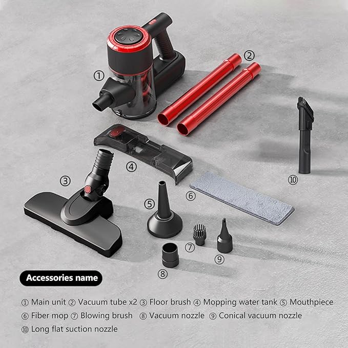 Lightweight Cordless Vacuum Mop Combo 5 in 1 18Kpa 8000mah Battery Vacuum Cleaners for Home Self-Standing Cordless Vaccuum for Carpet Hard Floor Pet HairRed