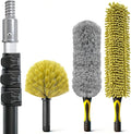 4-12Ft Telescoping Extension Pole Kit 4-in-1 High Reach Duster with Chenille Microfiber Feather &amp Cobweb Duster Attachments for Ceiling Wall Hard-to-Reach Indoor &amp Outdoor Cleaning Yellow
