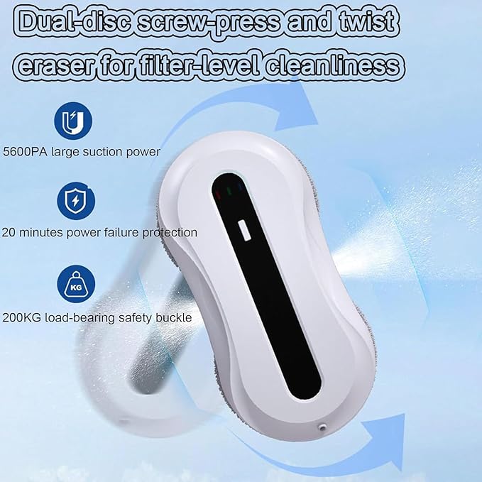Window Cleaner Robot 5600Pa Suction with Automatic Water Spray Smart Glass Cleaning Robotic for Indoor and Outdoor Glass Tile Window Smart Cleaner Kit with Remote ControlB