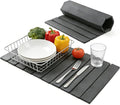 Large Stone Dish Drying Mat for Kitchen Counter Foldable Diatomaceous Earth Drying Mat Quick Water Absorbing Eco-Friendly Mat for Dishes Dark Gray
