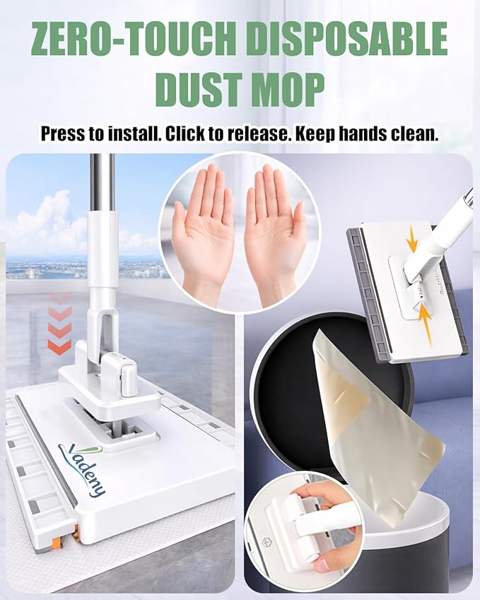 Cloth Changing Mini Mop Zero Touch Lazy Flat Cleaning Tool Clip Clamp Disposable Dust Sweeper Portable Hands Free Wet and Dry Compatible Click Snap Easy Wall Floor Clean Reusable for Small Spaces