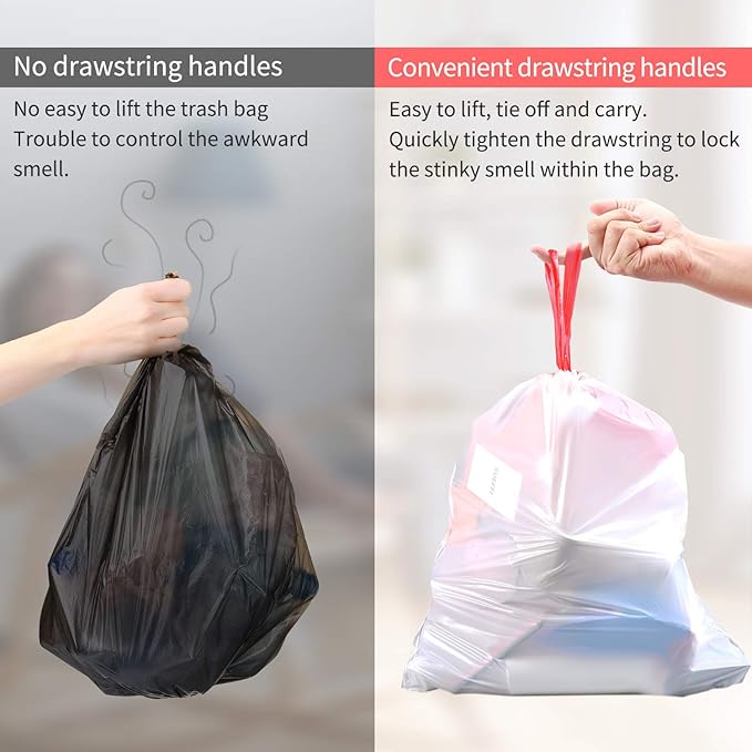 Small Trash Bags KONE 192 Count 4 Gallon Drawstring Extra Thick Garbage Bags Wastebasket Bin Liners Plastic Trash Bags for Bathroom Bedroom Office Car Kitchen Home