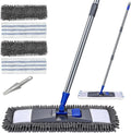 MASTERTOP Microfiber Mop for Floor Cleaning Flat Dust Mop for Home and Kitchen Adjustable Stainless Steel Handle with 4 Washable Pads&amp1 Cleaning Scrape for Hardwood Vinyl