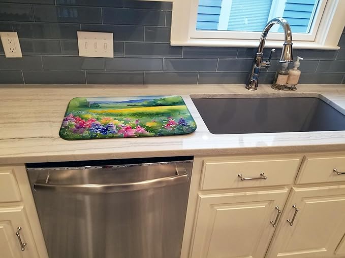 Caroline's Treasures DAC1670DDM Massachusetts Mayflowers in Watercolor Dish Drying Mat Absorbent Dish Drying Mat Pad for Kitchen Counter Dish Drainer Mat for Countertop 14 x 21 Multicolor