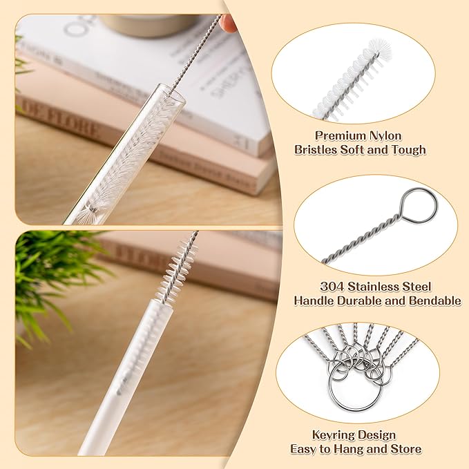 Peitushengjin10-Piece Bottle Brush Cleaning Set 1 Multi-Purpose Brush 6 Straw Cleaning Brushes 1 3-in-1 Brush 1 Detachable Cup Brush (Includes 1 Suction Cup Hook for Brush Storage)
