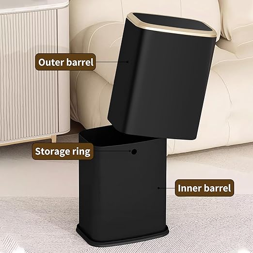 Stainless Steel Bathroom Trash Can with Swing Lid4gallon Small Metal Garbage can Trash Bin Wastebasket for Office Bedroom Living Room (Black Gold)