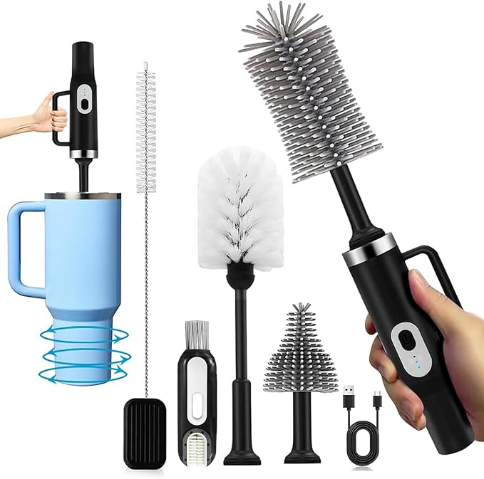 5-in-1 Long Handle Electric Water Bottle Brush Straw Cleaner Brushes with Removable Brush Head Water Bottle Brush Bottle Brushfor Stanley Cups Baby Bottles Pacifiers