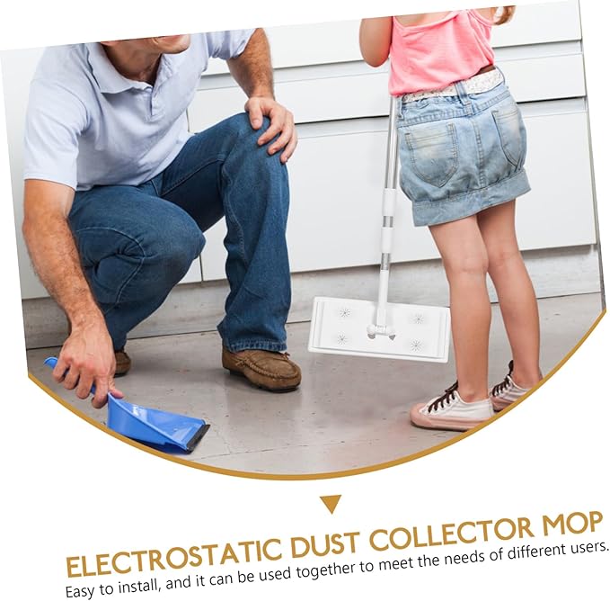 Electrostatic Dust Collector Mop 3-Section Telescopic Rod Non-Woven Floor for Home Cleaning Flat Mop for Dust Removal on Surfaces