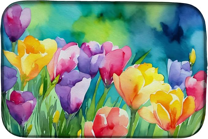 Caroline's Treasures DAC1566DDM Freesias in Watercolor Dish Drying Mat Absorbent Dish Drying Mat Pad for Kitchen Counter Dish Drainer Mat for Countertop 14 x 21 Multicolor