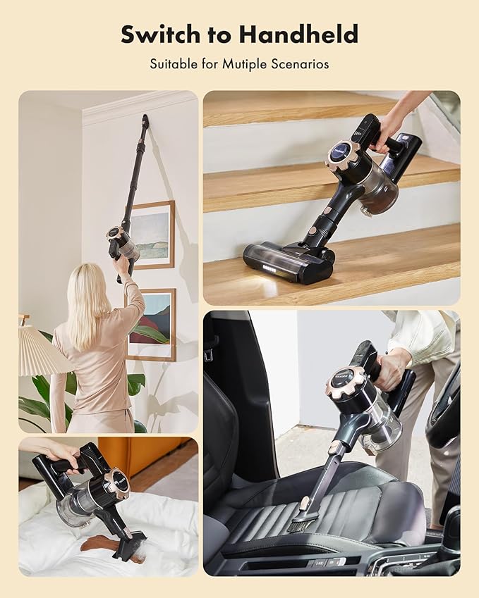 Trucozie Cordless Vacuum Cleaner 8-in-1 Lightweight Stick Vacuum with 45mins Runtime Powerful Suction Vacuum Cleaners for Home Hardwood Floors Carpet Pet Hair Black