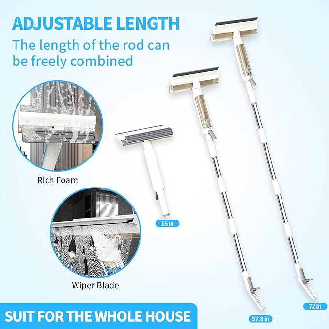 4-in-1 Window Squeegee with Sprayer &amp Remote Control Spray 74 Extendable Window Washing Kit with Extension Pole Window Cleaning Equipment for Indoor Outdoor High Window Car Glass &amp Shower