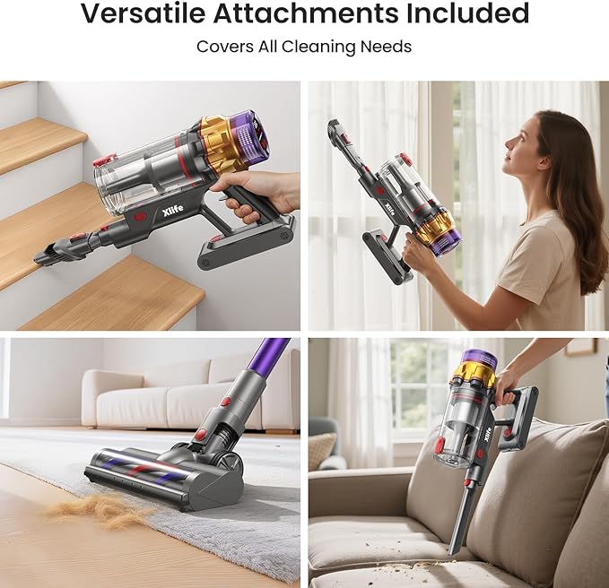 Xlife Cordless Vacuum Cleaner 550W 48KPA Stick Vacuum Cleaners for Home Wireless Vacumm with Self-Standing Anti-Tangle Brush for Hardwood Floor/Carpet/Pet Hair-P12