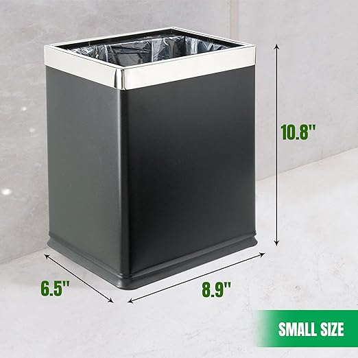 Brelso 'Invisi-Overlap' Open Top Metal Trash Can Small Office Wastebasket Modern Home Décor Rectangle Shape (Black)