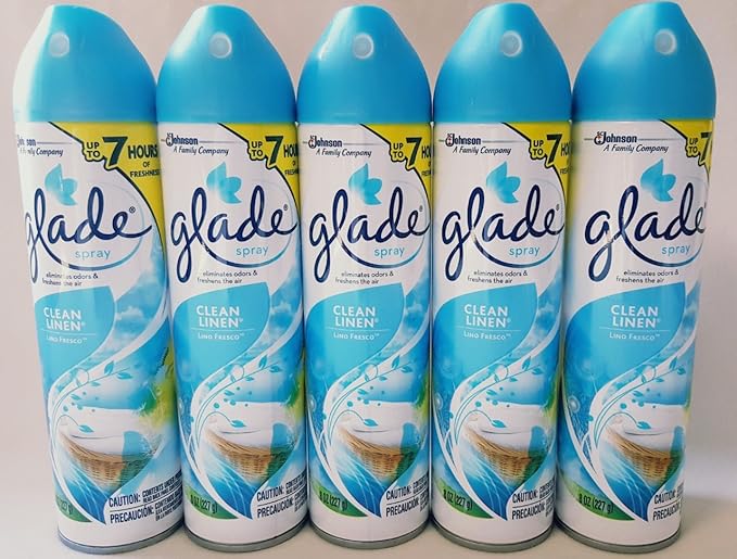 Glade 5 Aerosol Spray Air Freshener Fresh Clean Linen 8 Ounces Cans Scented Oil