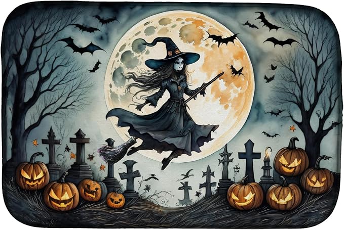 Caroline's Treasures DAC2219DDM Flying Witch Spooky Halloween Dish Drying Mat Absorbent Dish Drying Mat Pad for Kitchen Counter Dish Drainer Mat for Countertop 14 x 21 Multicolor