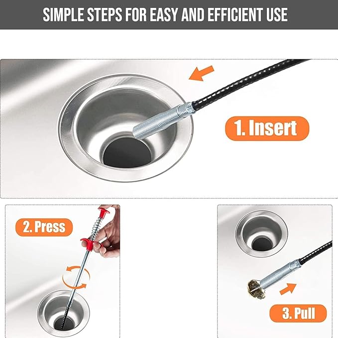 Drain Cleaner Wire Stick Stainless Steel Hair Catching Claw Drain Sewer Cleaning Spring Sink Pipe Plunger Unblocked Kitchen Bath Basin Hairs Remover Tool (160 cm1 Pc)